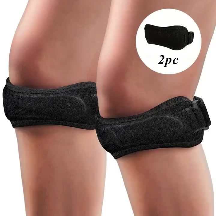Run Forever Sports Patella Strap Knee Brace Support for Arthritis, ACL, Running, Basketball, Meniscus Tear, Sports, Athletic. Best Knee Brace for Hiking, Soccer, Volleyball & Squats (Pack Of 2, Black)