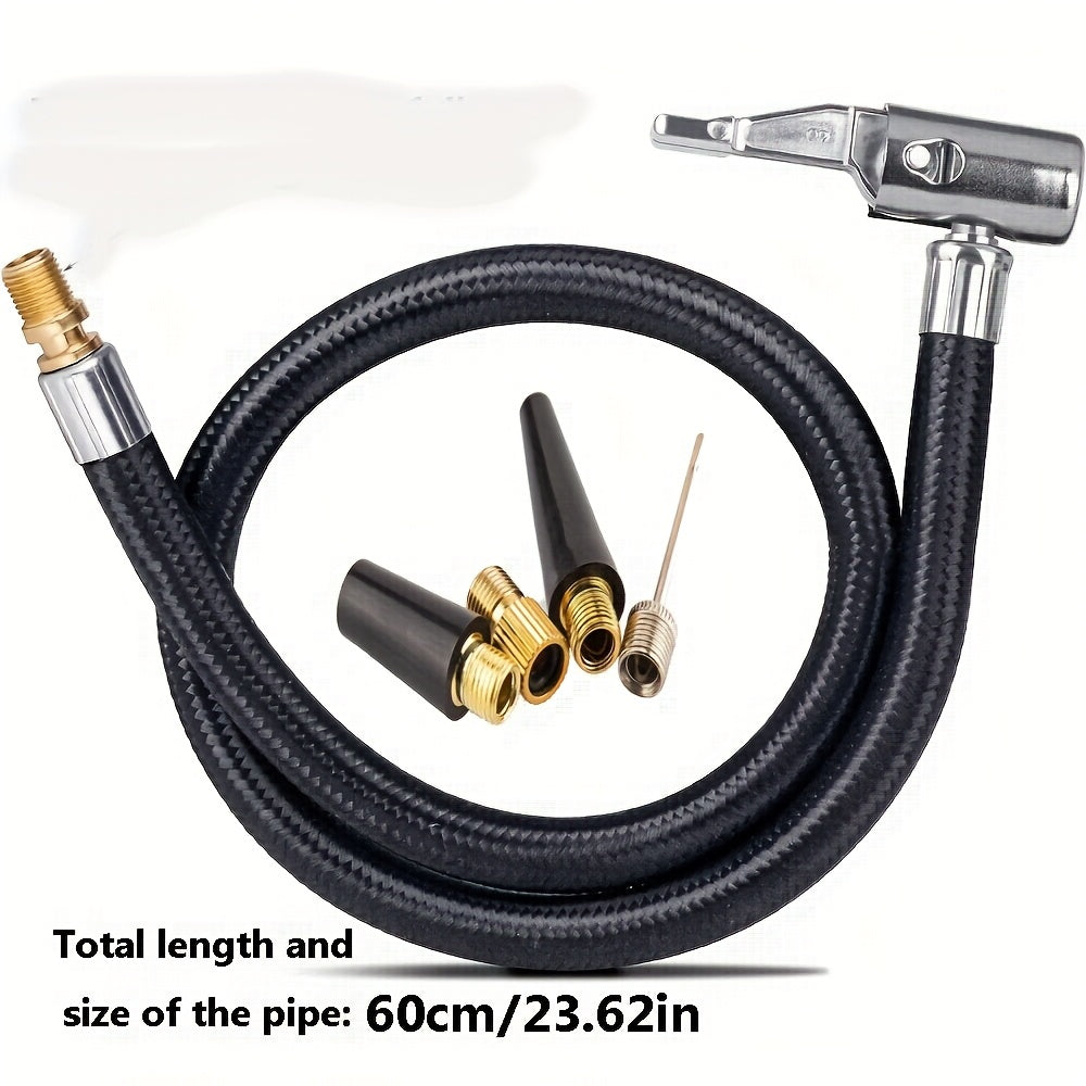 M6 Tire Inflation Adapter Kit: 60cm/23.62in Inflation Hose + 4 Valve Caps, 6mm Threaded Interface - Universal for Motorcycle, Car & Silicone Tire Air Pump