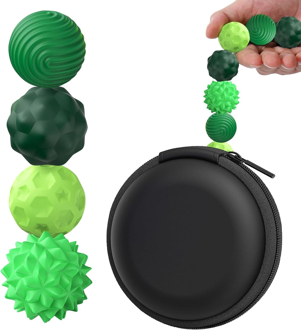 Silicone Fidget Balls - 4 Pack Silicone Stress Relief Balls Stone for Adults Sensory Travel Toys for Calming,Stress,Autism and ADHD,Gifts for Teens Adults,Green