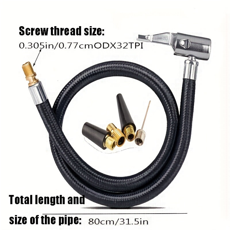 M6 Tire Inflation Adapter Kit: 80cm/31.5in Inflation Hose + 4 Valve Caps, 6mm Threaded Interface - Universal for Motorcycle, Car & Silicone Tire Air Pump