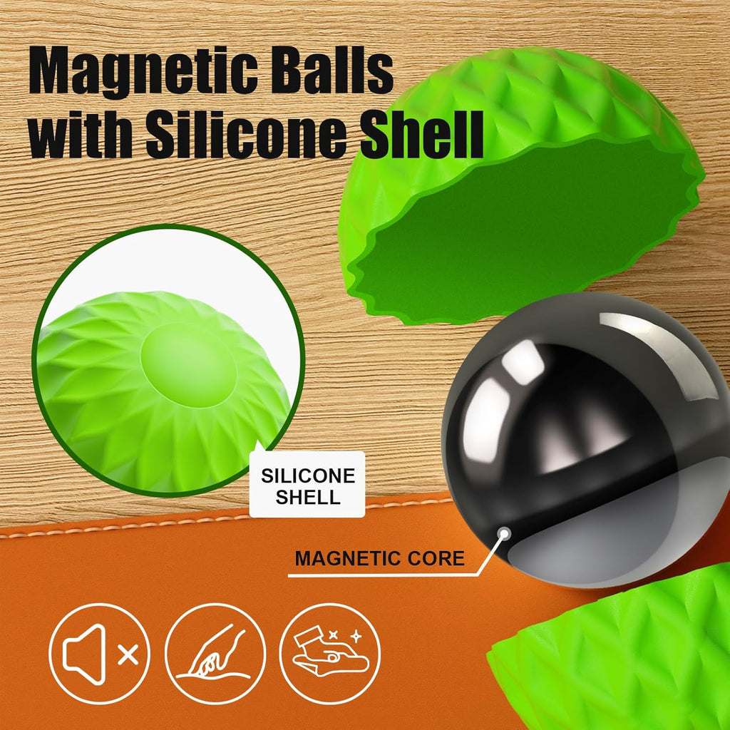 Silicone Magnetic Balls, Fidget Toys, 6-Pack Stress Relief Toys for Adults, Teens, Sensory Toy for Fingers Hands, Quiet Office Desk Toys with Textures, Magnet Fidget Fun Gift (Green)