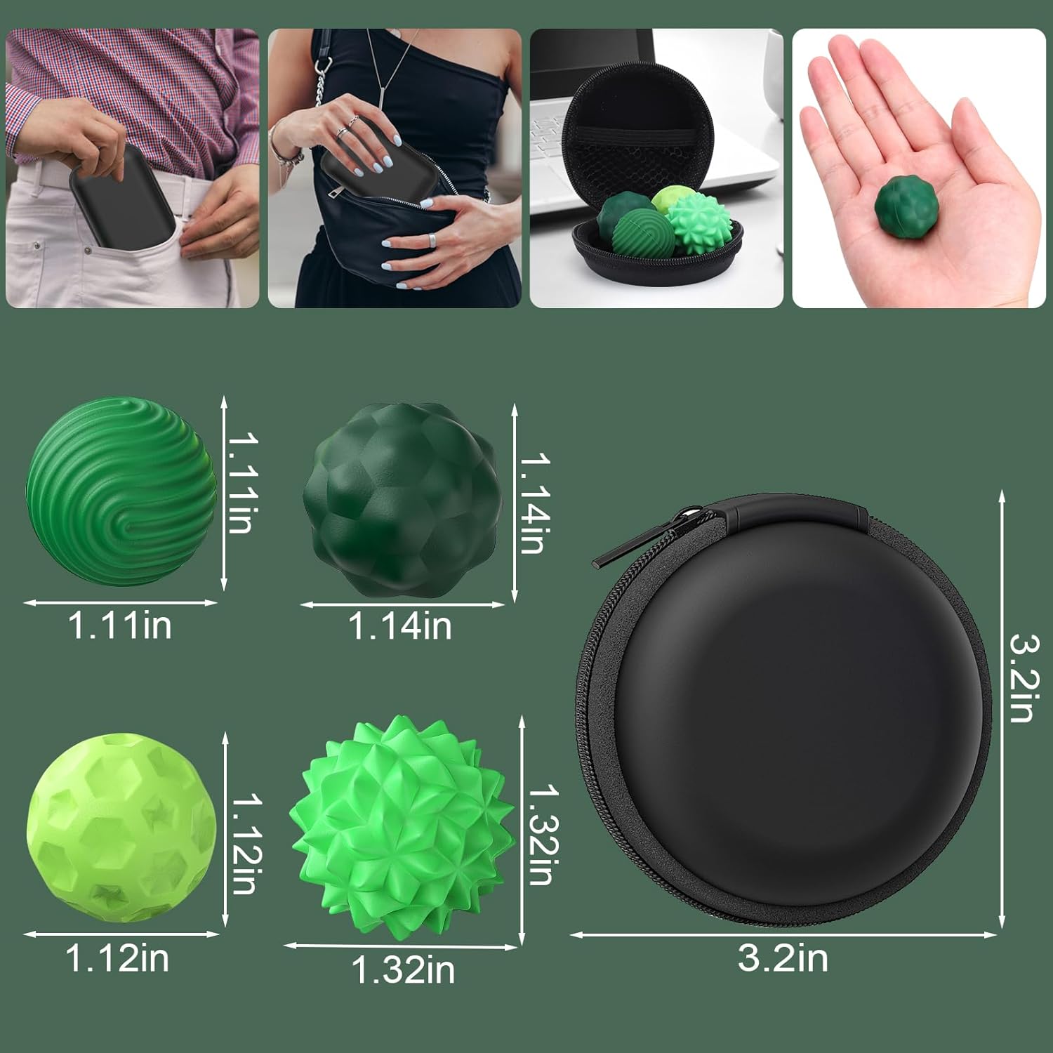 Silicone Fidget Balls - 4 Pack Silicone Stress Relief Balls Stone for Adults Sensory Travel Toys for Calming,Stress,Autism and ADHD,Gifts for Teens Adults,Green