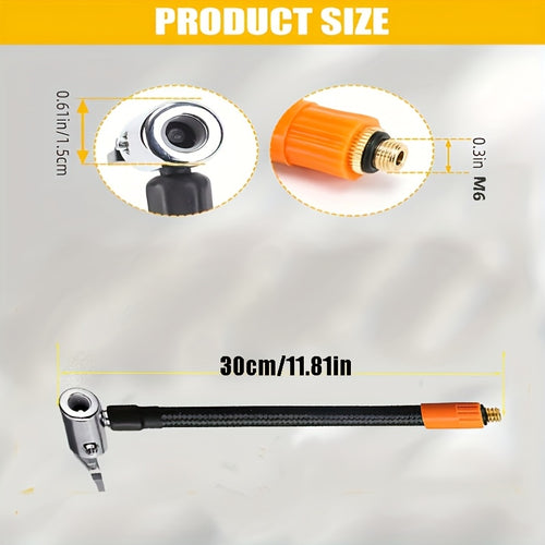 30cm/11.8in Tire Inflator Quick-Release Replacement Hose, Car-Mounted Air Pump, Heat-Resistant Inflation Air Hose, Emergency Jump Starter, M6 Air Hose Thread Specification Tire Inflation Hose