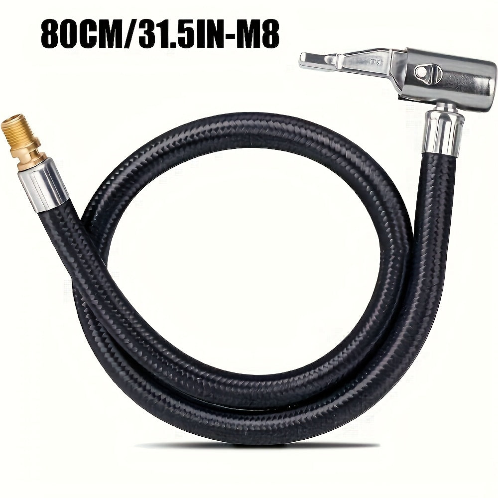 M6 Tire Inflation Adapter Kit: 80cm/31.5in Inflation Hose + 4 Valve Caps, 6mm Threaded Interface - Universal for Motorcycle, Car & Silicone Tire Air Pump