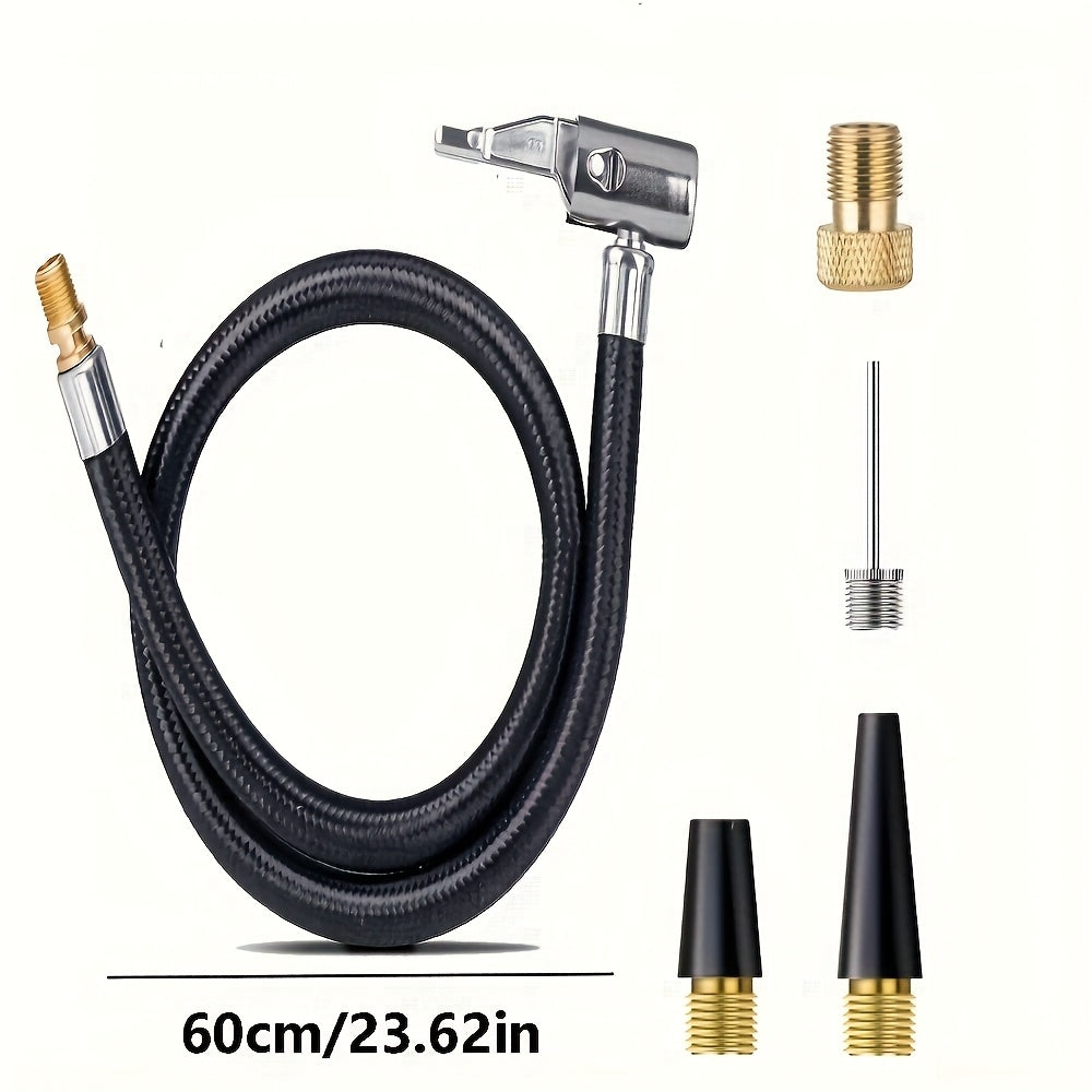 M6 Tire Inflation Adapter Kit: 60cm/23.62in Inflation Hose + 4 Valve Caps, 6mm Threaded Interface - Universal for Motorcycle, Car & Silicone Tire Air Pump