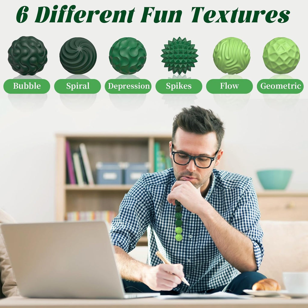 Silicone Magnetic Balls, Fidget Toys for Adults & Teens, 6PCS Stress Balls Sensory Toy, Quiet Magnet Desk Fidgets with Textured, ADHD Anxiety Relief Items, Fun Stocking Suffers Gifts (Green)