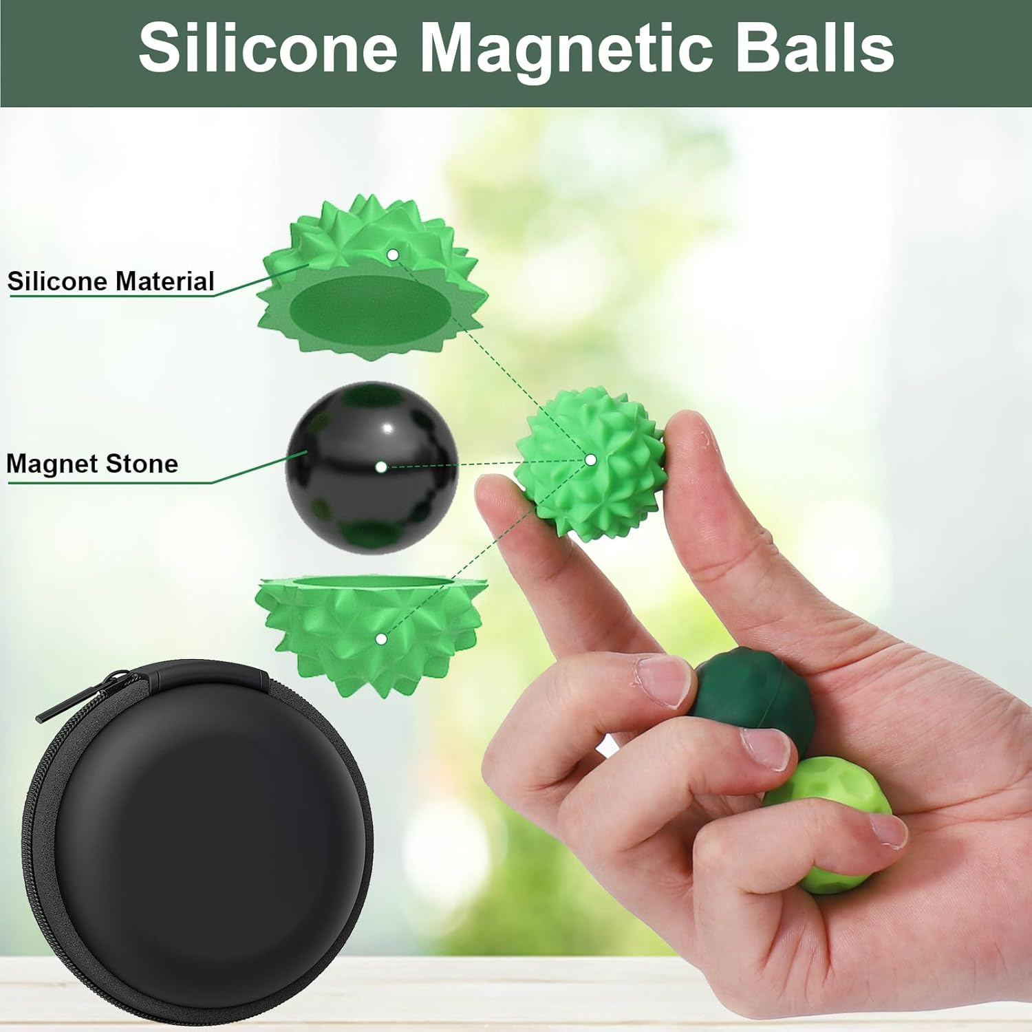 Silicone Fidget Balls - 4 Pack Silicone Stress Relief Balls Stone for Adults Sensory Travel Toys for Calming,Stress,Autism and ADHD,Gifts for Teens Adults,Green