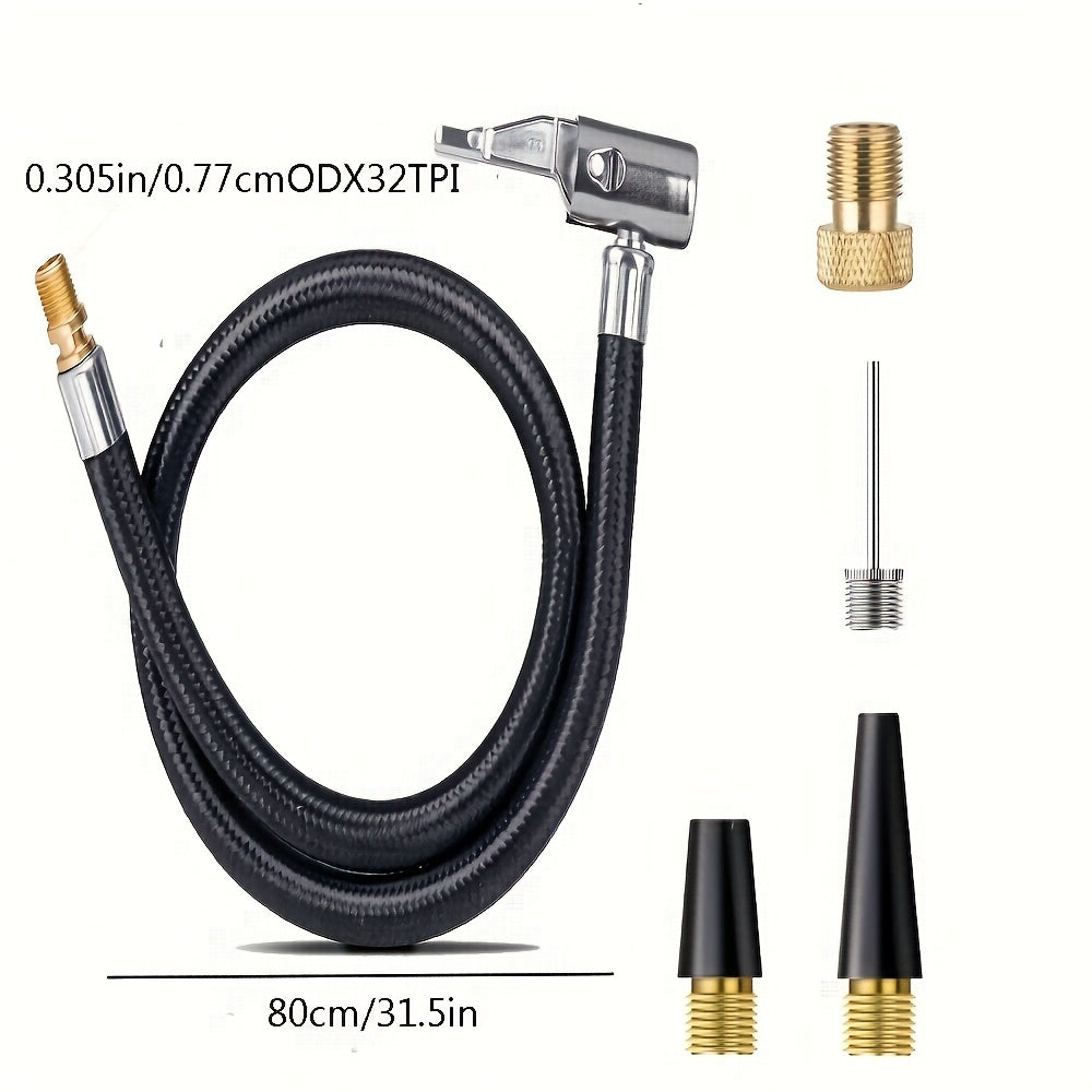 M6 Tire Inflation Adapter Kit: 80cm/31.5in Inflation Hose + 4 Valve Caps, 6mm Threaded Interface - Universal for Motorcycle, Car & Silicone Tire Air Pump