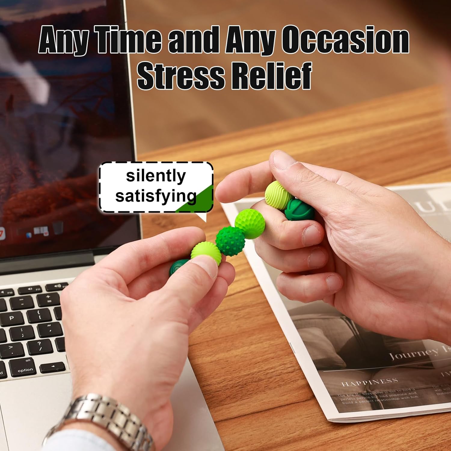 Silicone Magnetic Balls, Fidget Toys, 6-Pack Stress Relief Toys for Adults, Teens, Sensory Toy for Fingers Hands, Quiet Office Desk Toys with Textures, Magnet Fidget Fun Gift (Green)