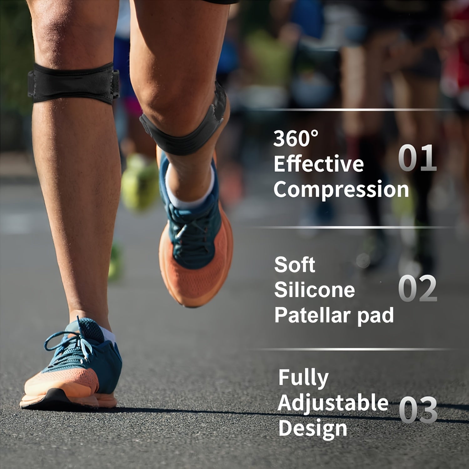Run Forever Sports Patella Strap Knee Brace Support for Arthritis, ACL, Running, Basketball, Meniscus Tear, Sports, Athletic. Best Knee Brace for Hiking, Soccer, Volleyball & Squats (Pack Of 2, Black)