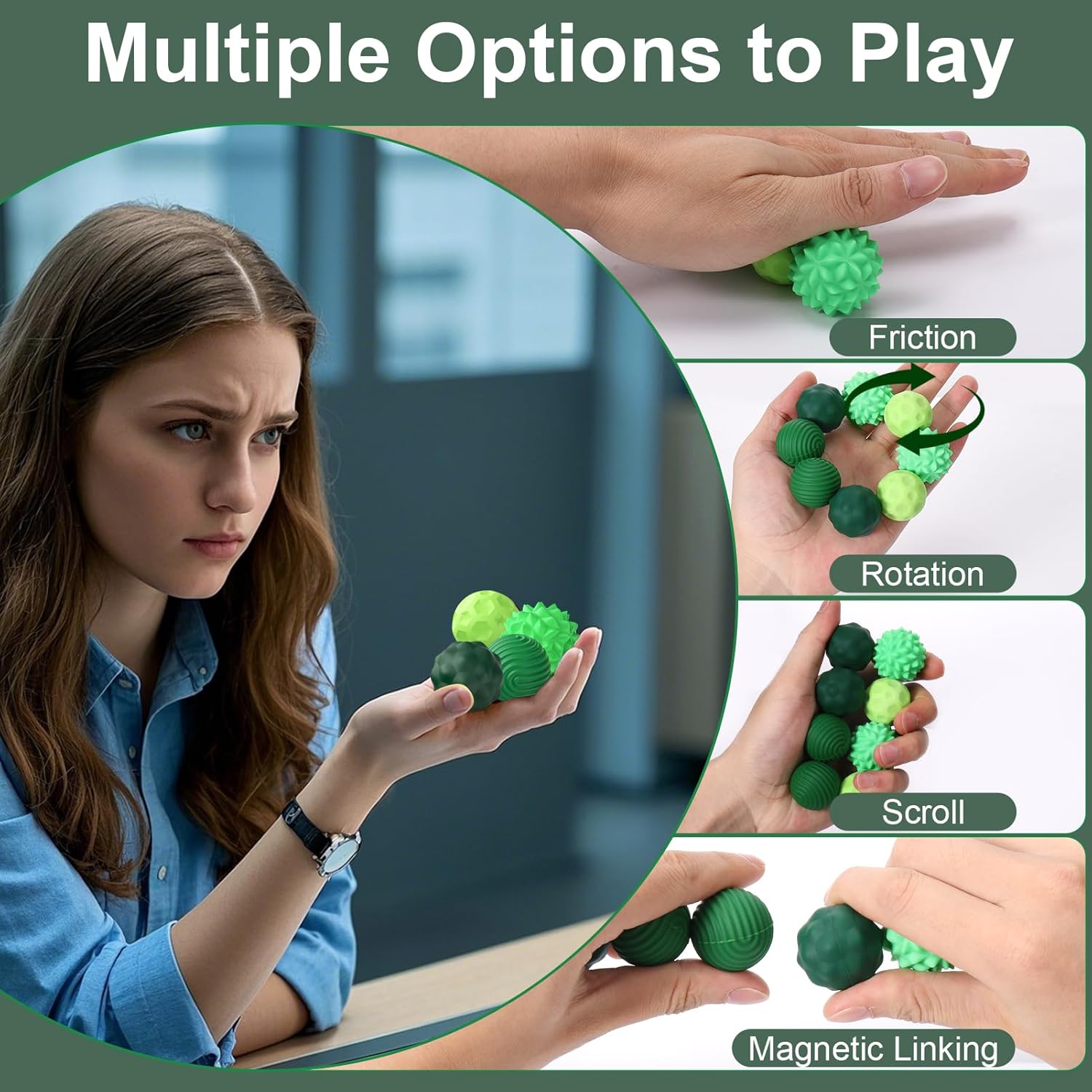 Silicone Fidget Balls - 4 Pack Silicone Stress Relief Balls Stone for Adults Sensory Travel Toys for Calming,Stress,Autism and ADHD,Gifts for Teens Adults,Green