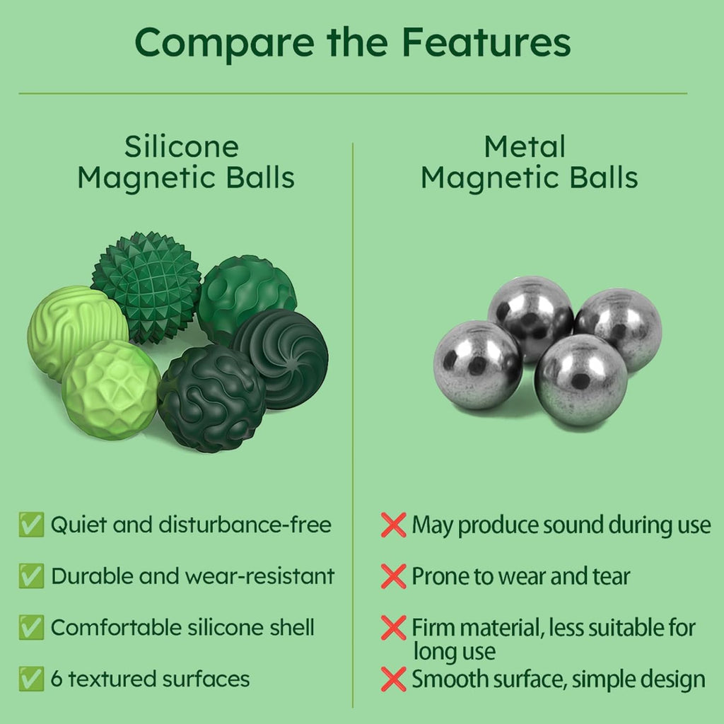 Silicone Magnetic Balls, Fidget Toys for Adults & Teens, 6PCS Stress Balls Sensory Toy, Quiet Magnet Desk Fidgets with Textured, ADHD Anxiety Relief Items, Fun Stocking Suffers Gifts (Green)
