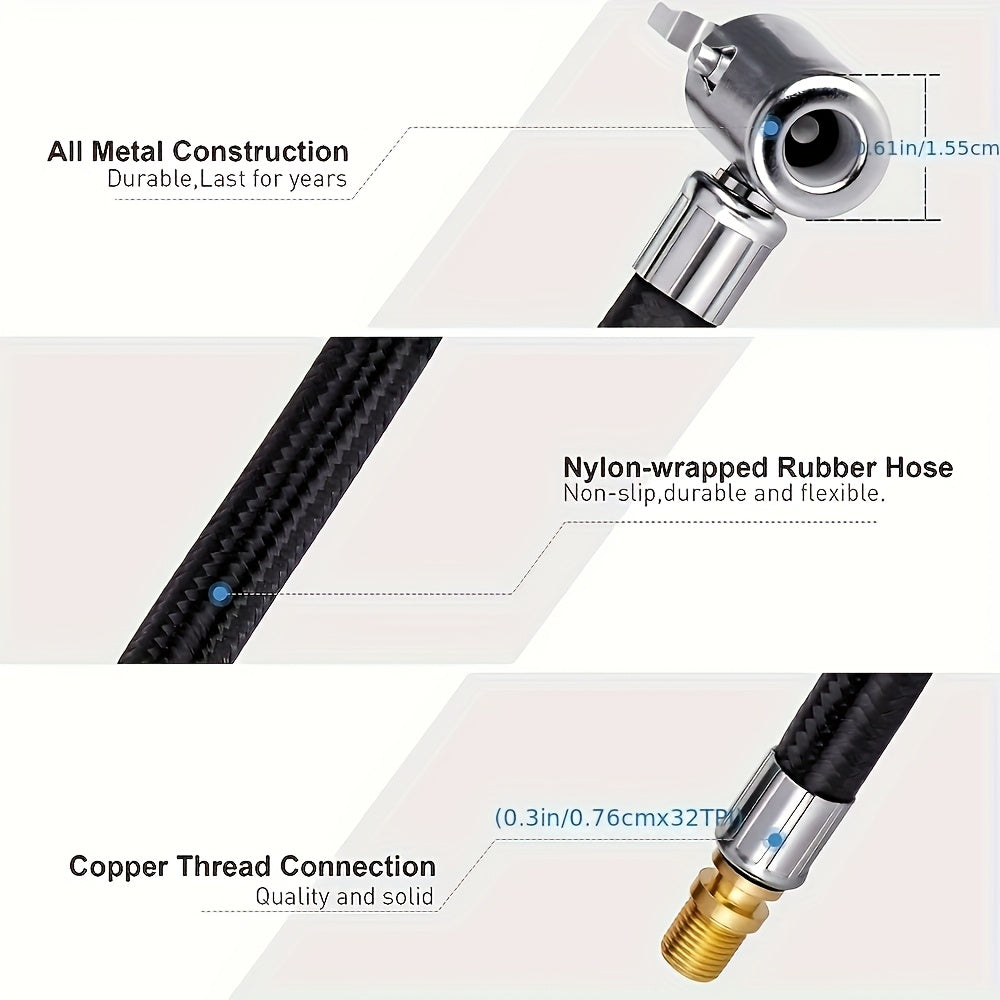 M6 Tire Inflation Adapter Kit: 60cm/23.62in Inflation Hose + 4 Valve Caps, 6mm Threaded Interface - Universal for Motorcycle, Car & Silicone Tire Air Pump