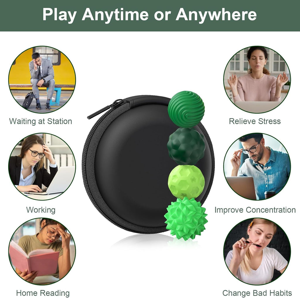 Silicone Fidget Balls - 4 Pack Silicone Stress Relief Balls Stone for Adults Sensory Travel Toys for Calming,Stress,Autism and ADHD,Gifts for Teens Adults,Green