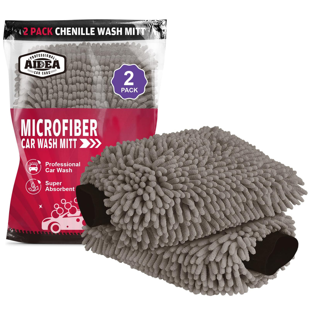 Car Wash Mitt Microfiber, 2PK Scratch Free Lint-Free, Premium Chenille Microfiber Mitt Car Wash Brush, Green, Regular Size 7.12''X10.14''
