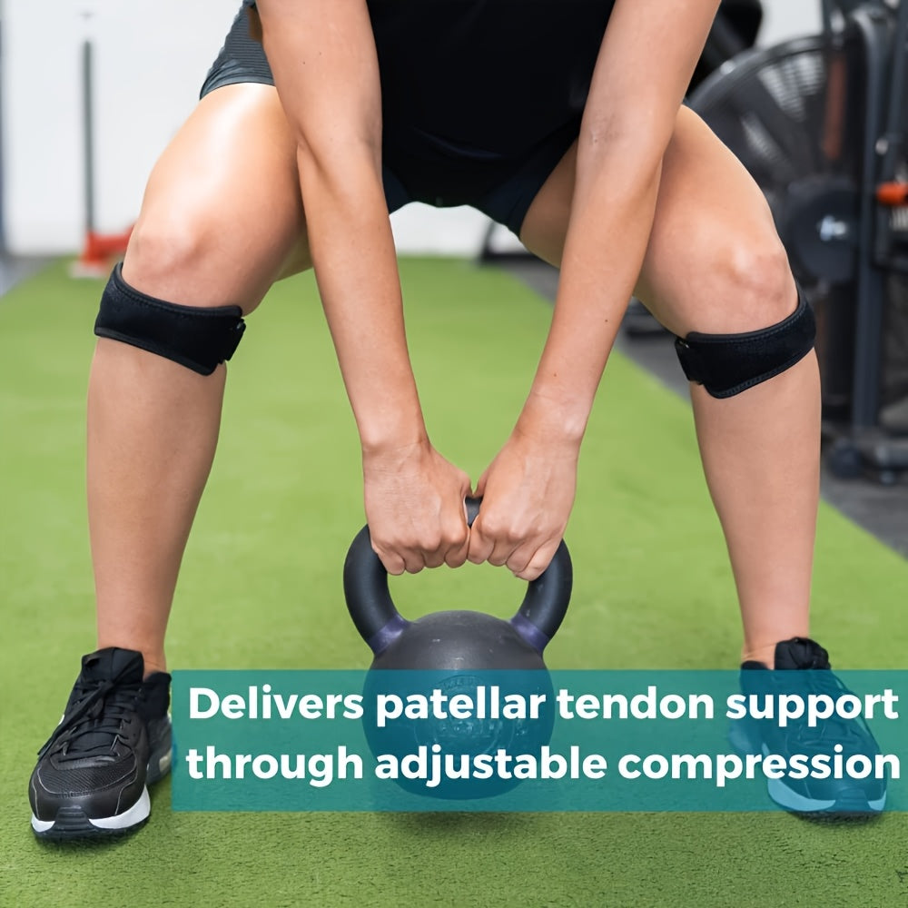 Run Forever Sports Patella Strap Knee Brace Support for Arthritis, ACL, Running, Basketball, Meniscus Tear, Sports, Athletic. Best Knee Brace for Hiking, Soccer, Volleyball & Squats (Pack Of 2, Black)