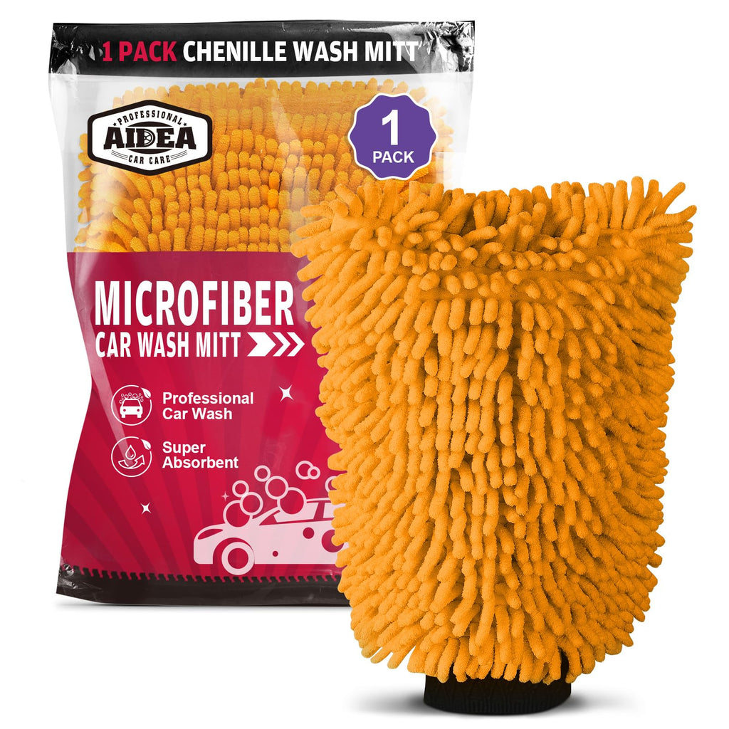 Car Wash Mitt Microfiber, 2PK Scratch Free Lint-Free, Premium Chenille Microfiber Mitt Car Wash Brush, Green, Regular Size 7.12''X10.14''