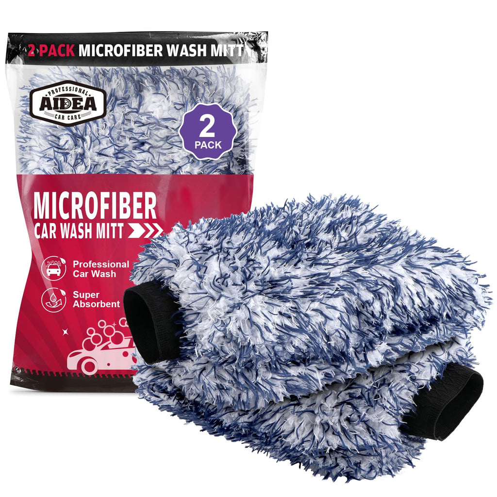 Car Wash Mitt Microfiber, 2PK Scratch Free Lint-Free, Premium Chenille Microfiber Mitt Car Wash Brush, Green, Regular Size 7.12''X10.14''