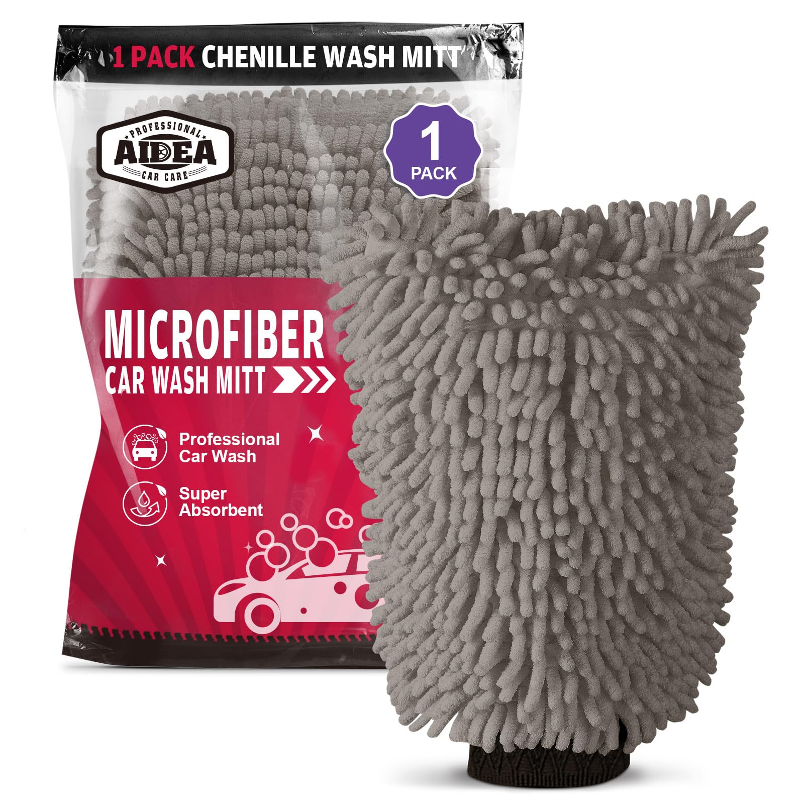 Car Wash Mitt Microfiber, 2PK Scratch Free Lint-Free, Premium Chenille Microfiber Mitt Car Wash Brush, Green, Regular Size 7.12''X10.14''