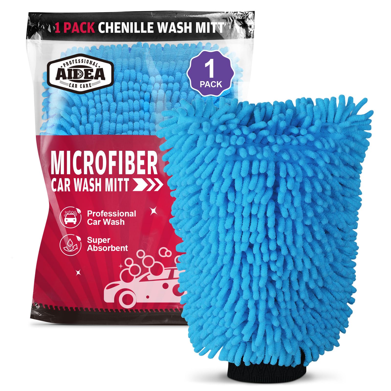 Car Wash Mitt Microfiber, 2PK Scratch Free Lint-Free, Premium Chenille Microfiber Mitt Car Wash Brush, Green, Regular Size 7.12''X10.14''